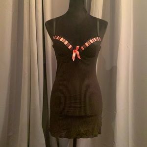 GLAMOROUS SEXY black w/ pink pinstripe 2-piece babydoll by Rampage Intimates.